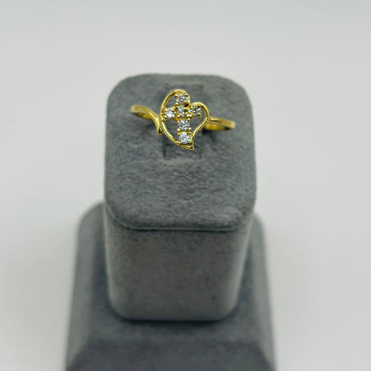10k Gold Drifting Heart CZ Cross Ring