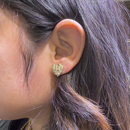 Detail view of 10K Gold Heart Nugget Earrings 14mm by Candy Jewelers