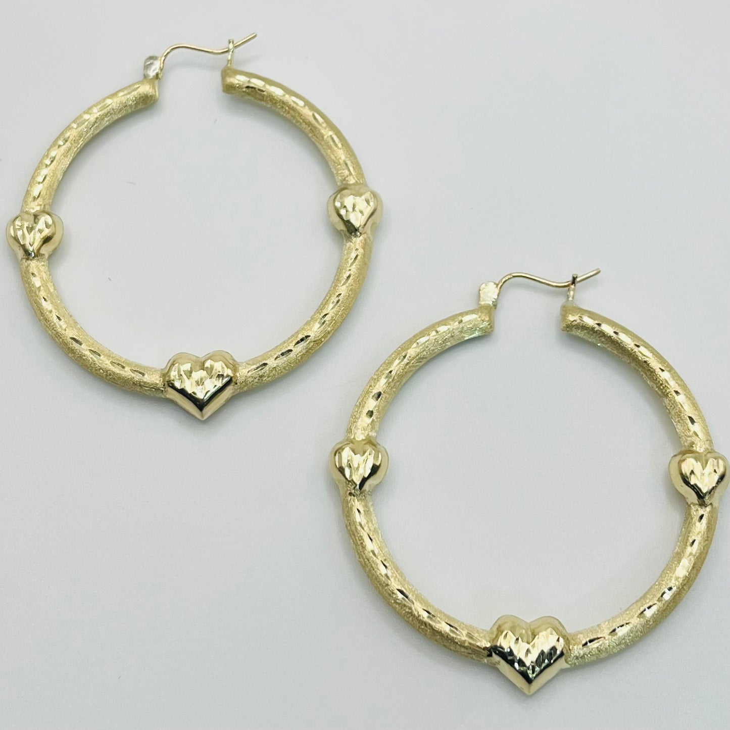 10K Gold Triple Heart Hoops (Medium 1.5")