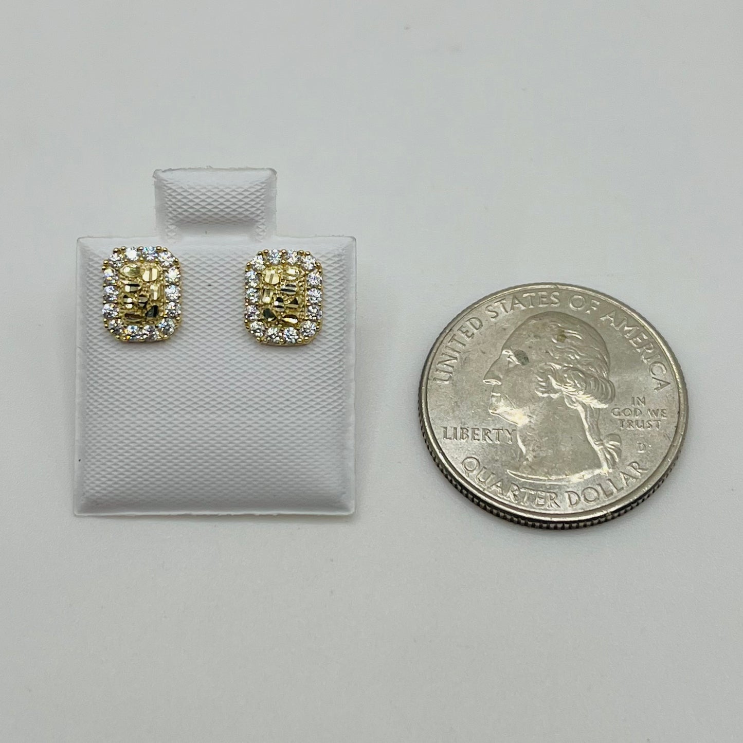 10k Gold Rectangle Nugget Cz Border Earrings (XS)
