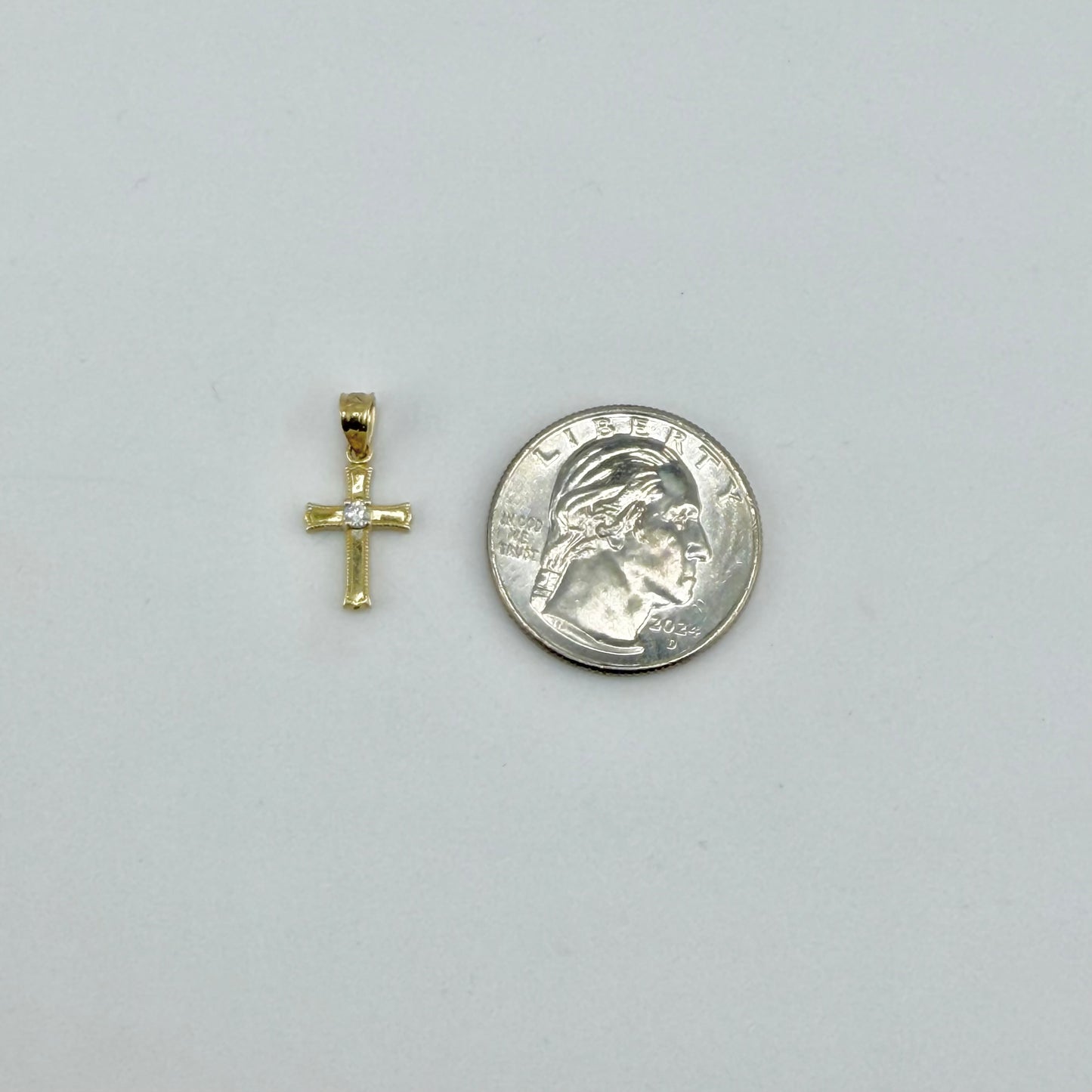 10k Gold High Polish Cz Cross Charm