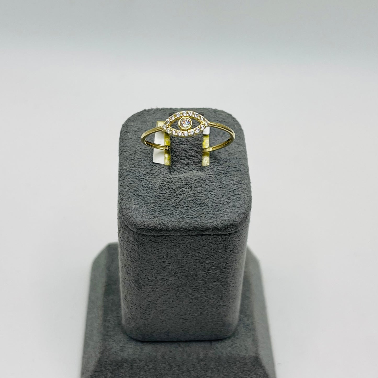 14k Gold White Cz Evil Eye Ring