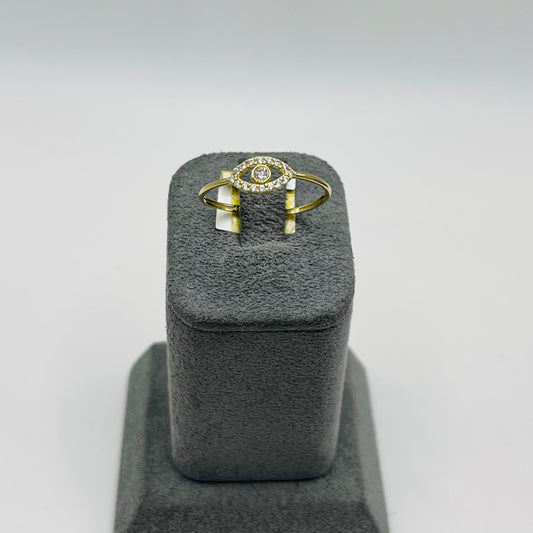 14k Gold White Cz Evil Eye Ring