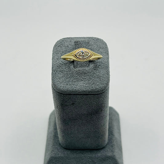 14k Gold Natural Diamond Evil Eye Ring