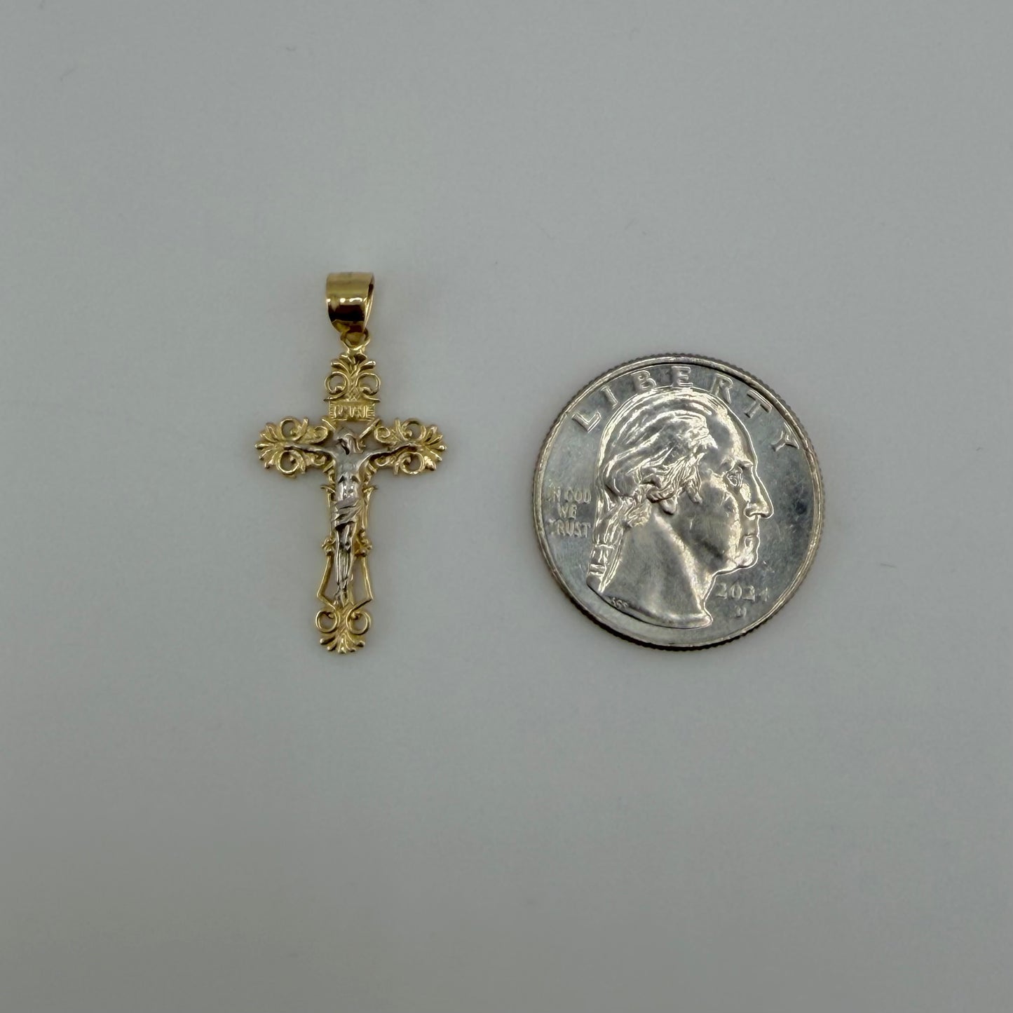 14k Gold Two Tone Detailed Crucifix Cross Charm