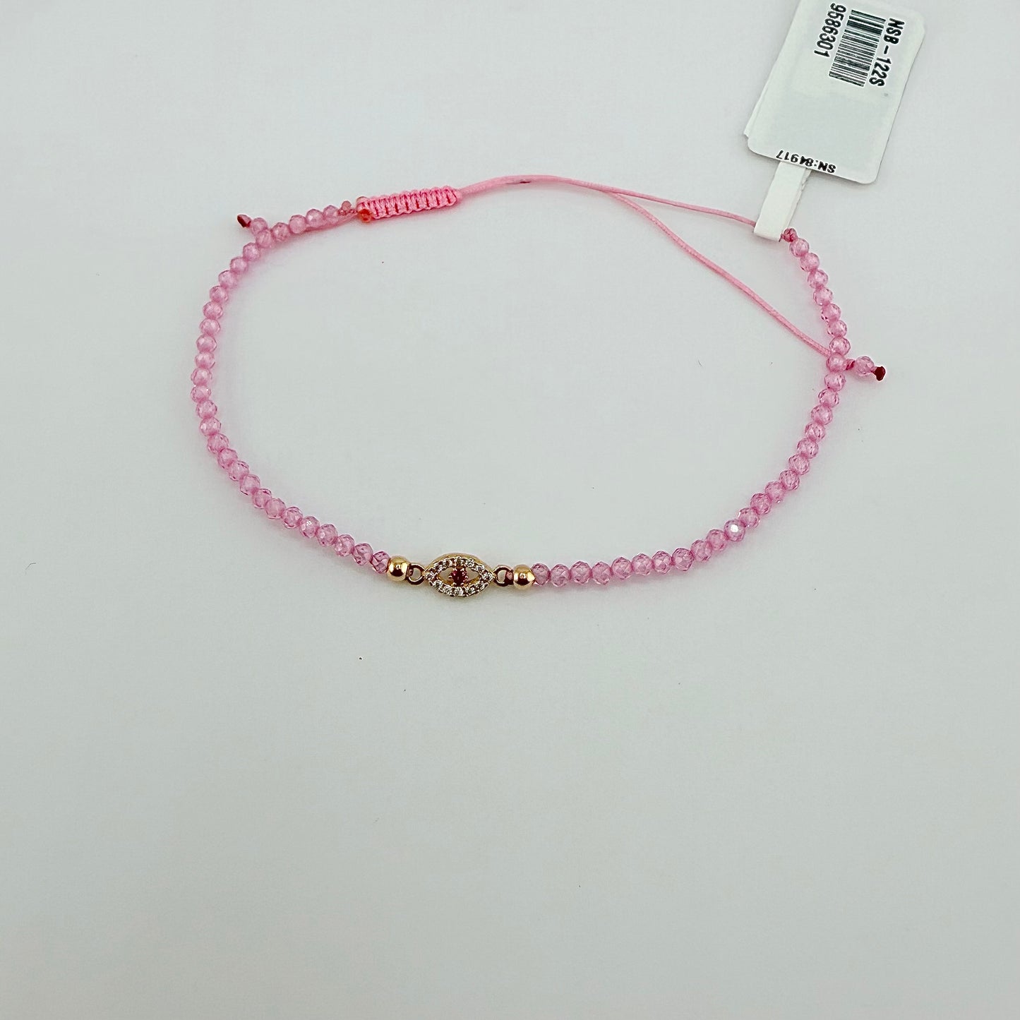 14k Gold Beaded Red Evil Eye Bracelet - Light Pink