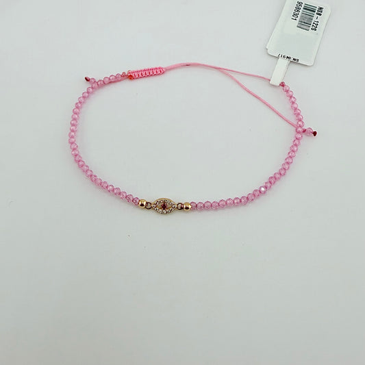 14k Gold Beaded Red Evil Eye Bracelet - Light Pink