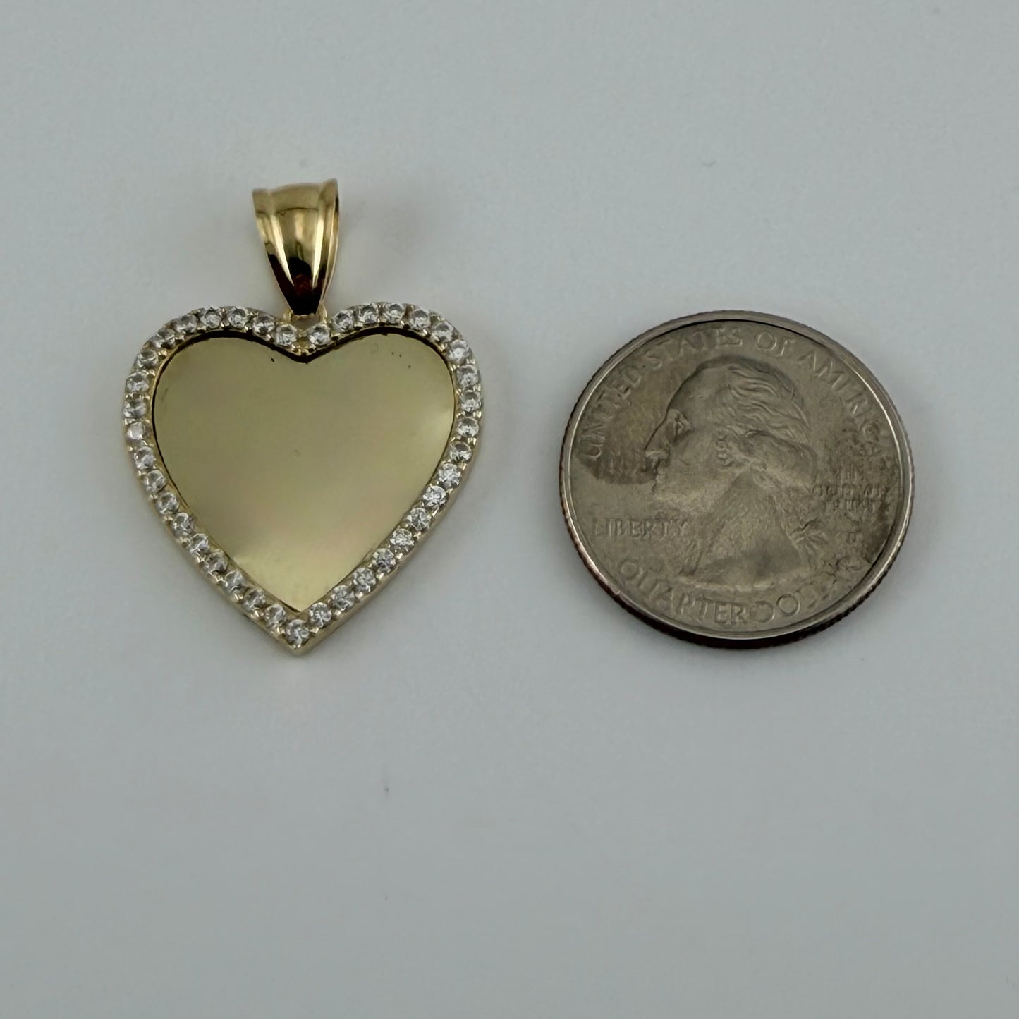 10K Gold Heart Picture Pendant with Cubic Zirconias
