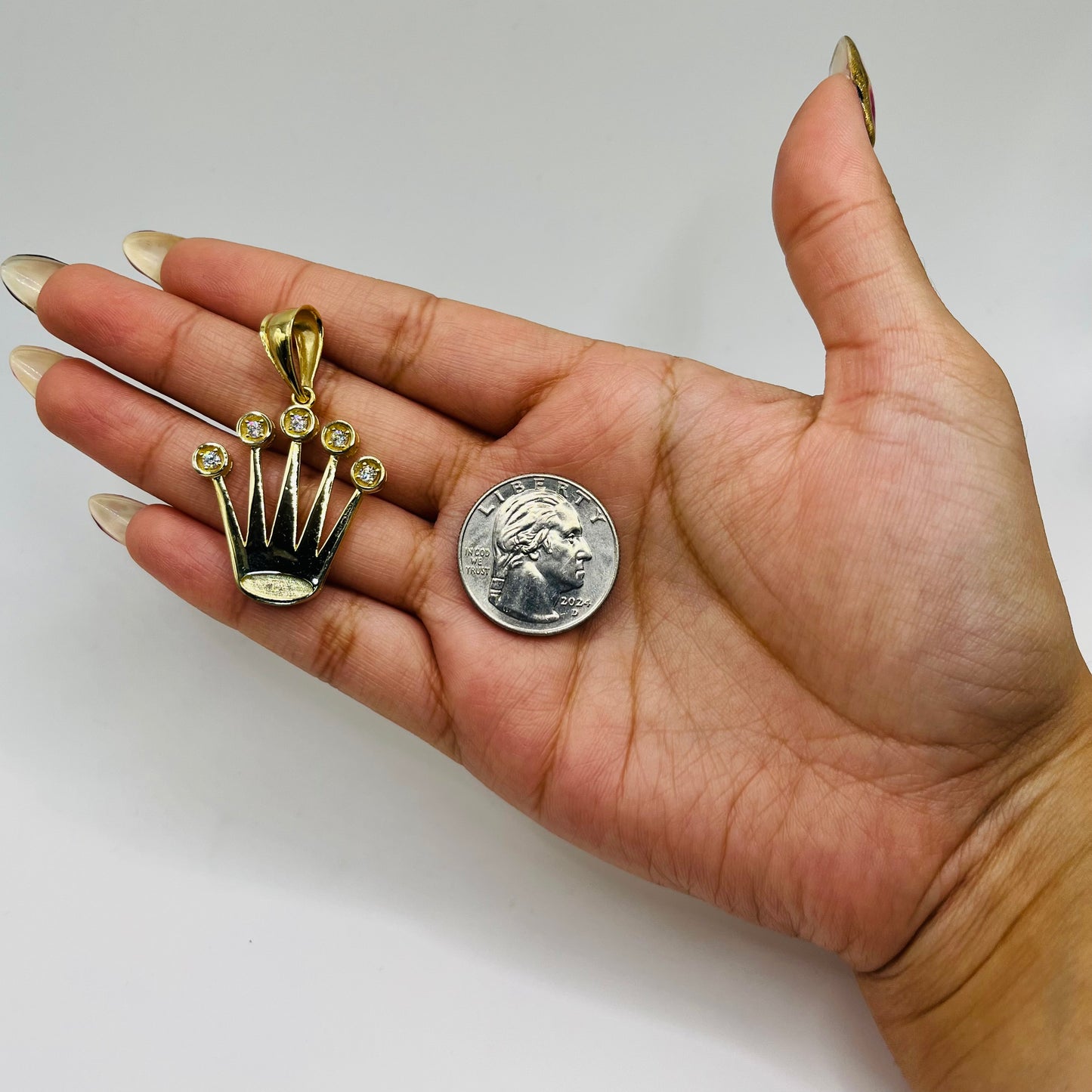 10k Gold Cz Multi-Point Rx Crown Charm