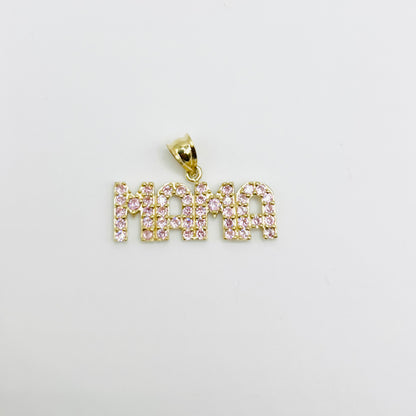 10K Gold Pink CZ MAMA Charm