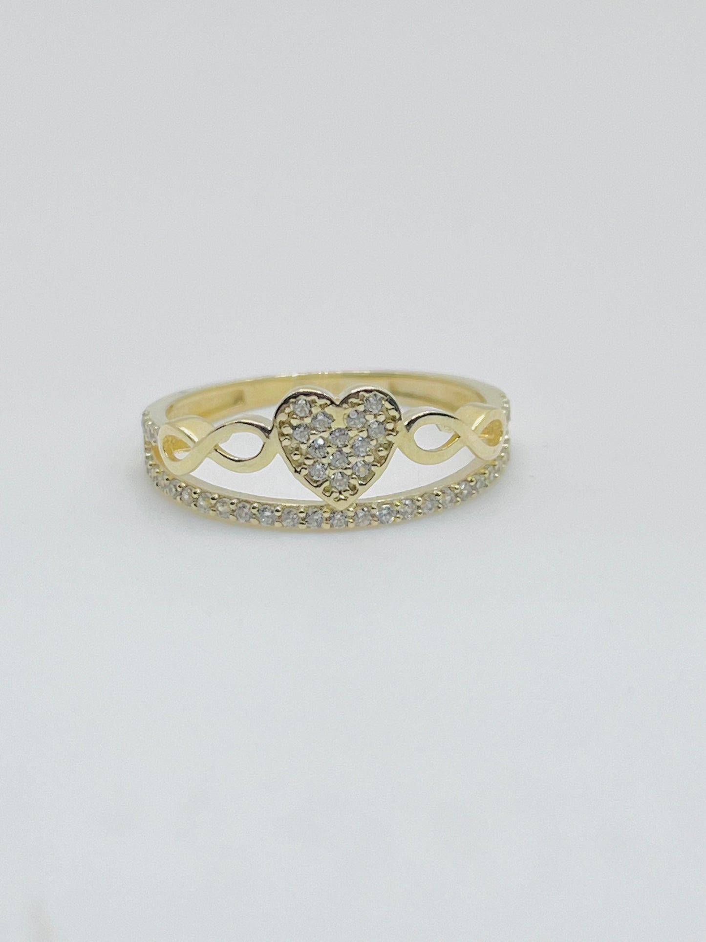 10K Gold CZ Heart with Infinity Crown Ring