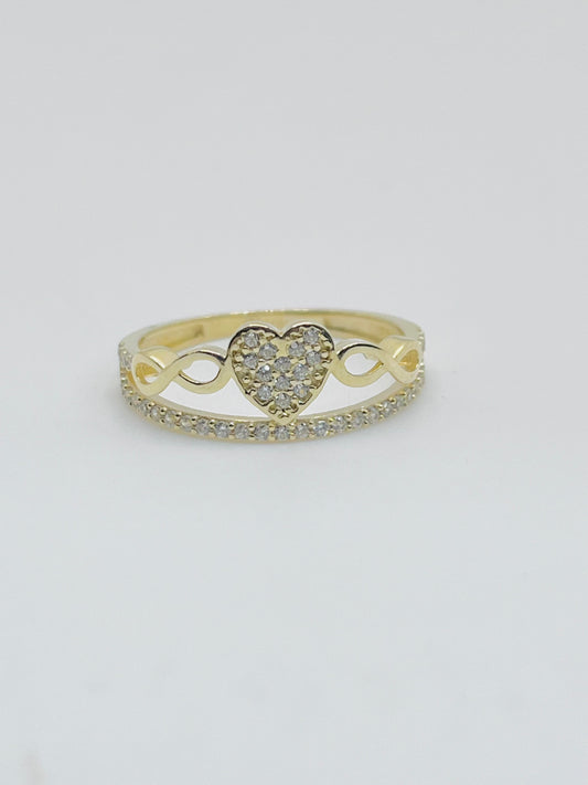 10K Gold CZ Heart with Infinity Crown Ring