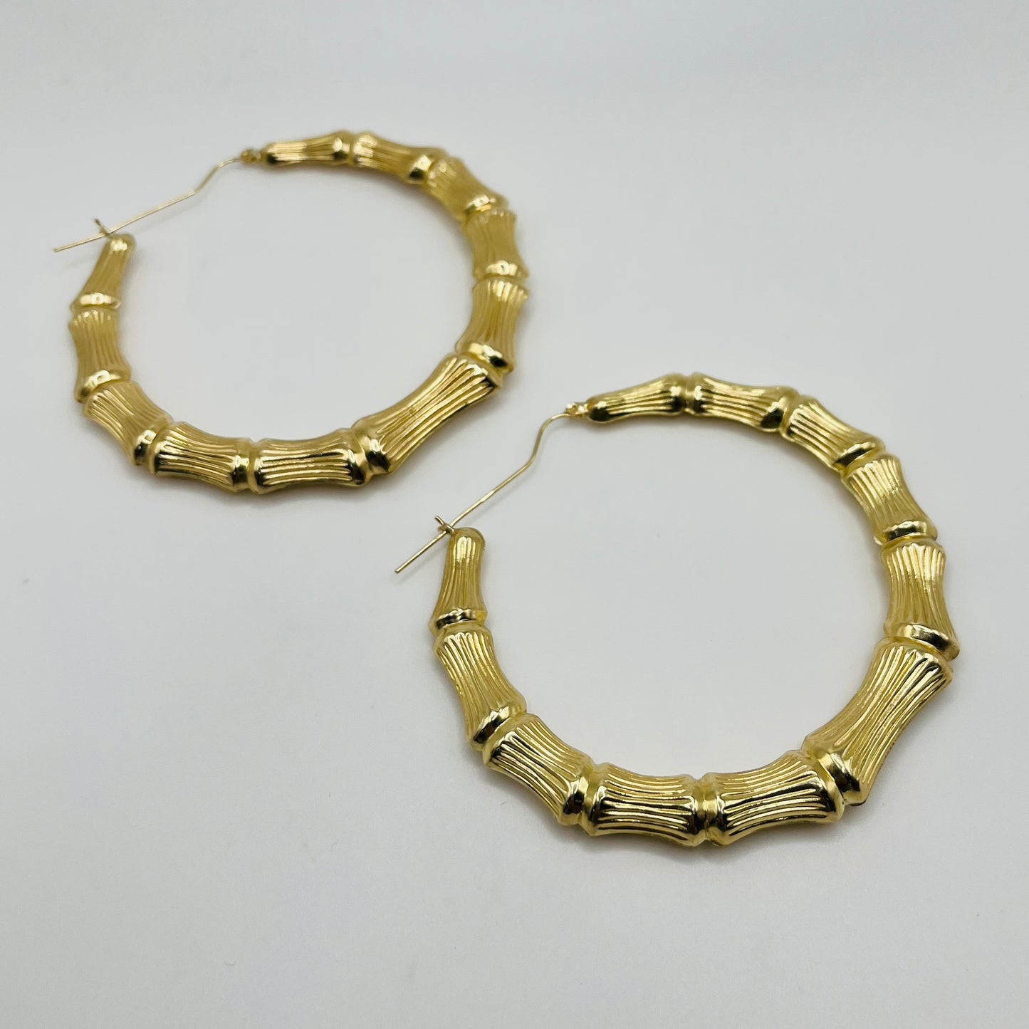 10K Gold Bamboo Hoop Earrings (3 inch)