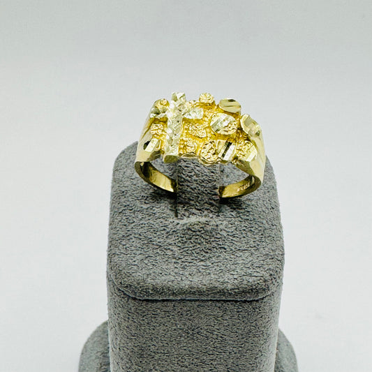 10K Gold Nugget Ring with Cross