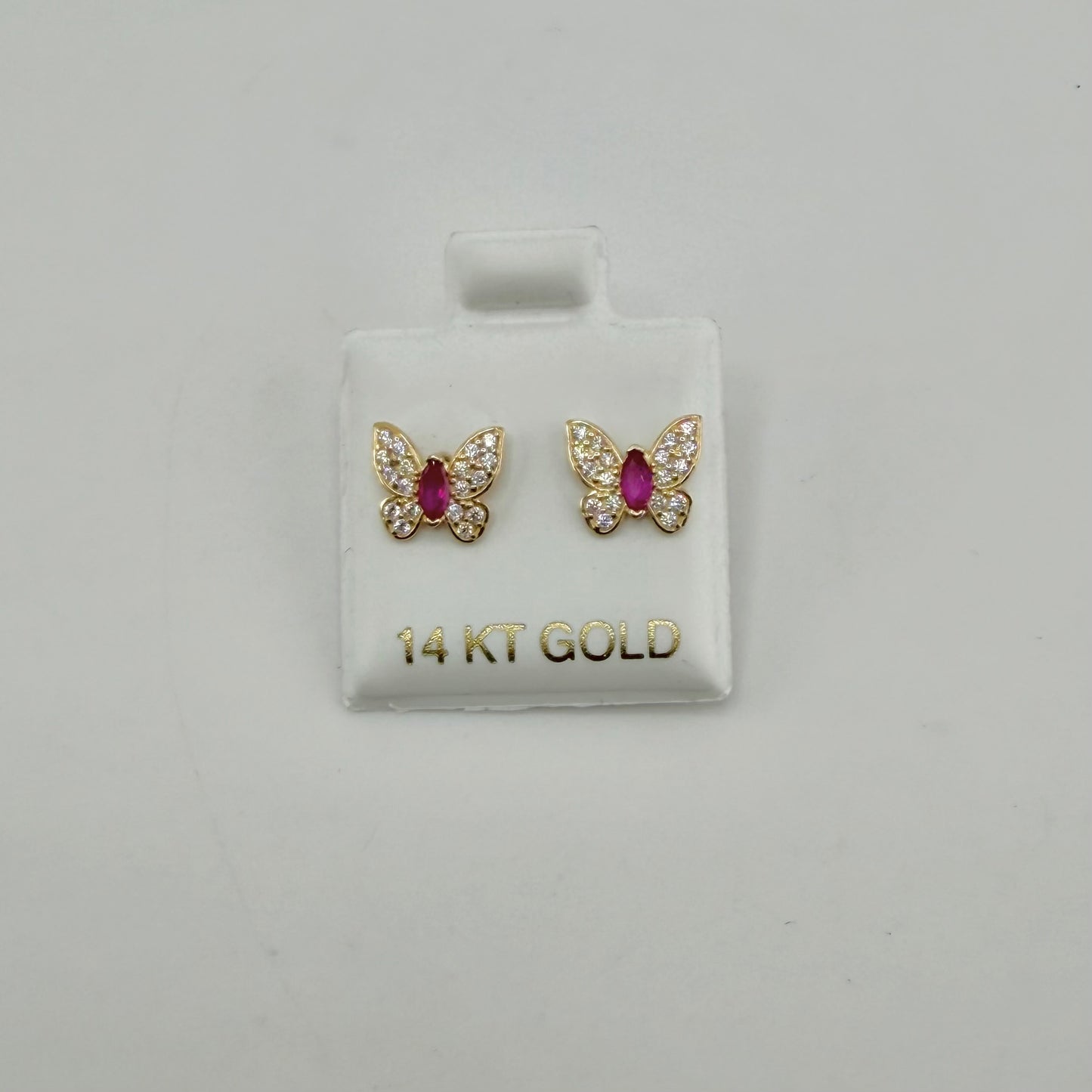 14k Gold Pink Cz Butterfly Earrings