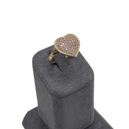 10K Gold Domed CZ Heart Ring | Color: Pink