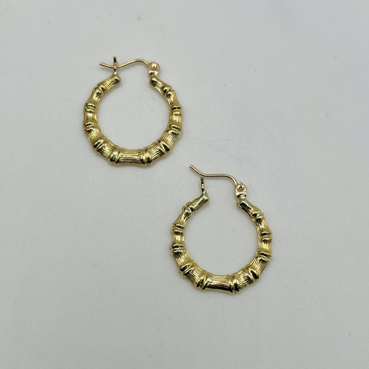 10K Gold Bamboo Hoops (0.8")