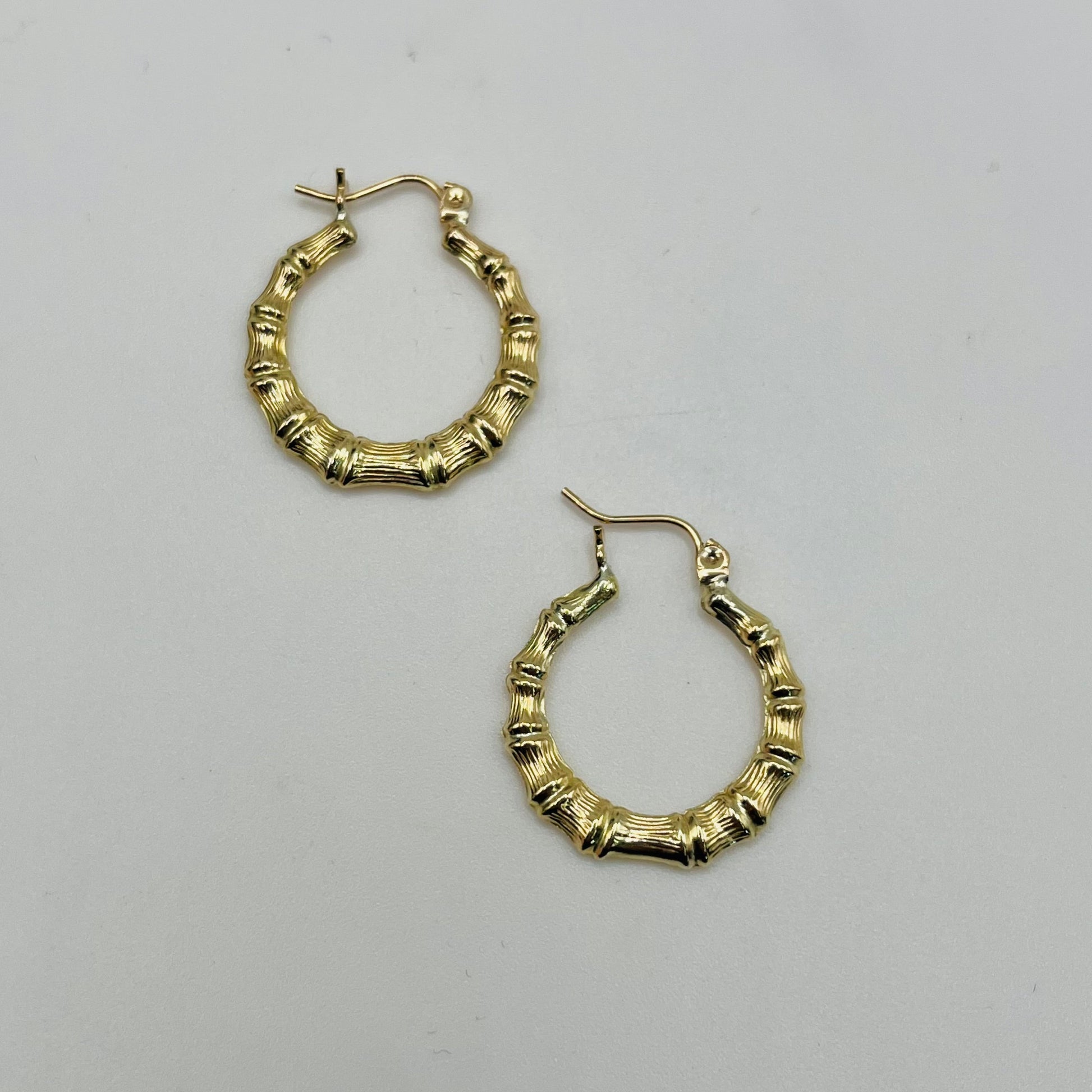 10K Gold Bamboo Hoop Earrings | Diameter: 0.8"