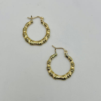10K Gold Bamboo Hoop Earrings | Diameter: 0.8"