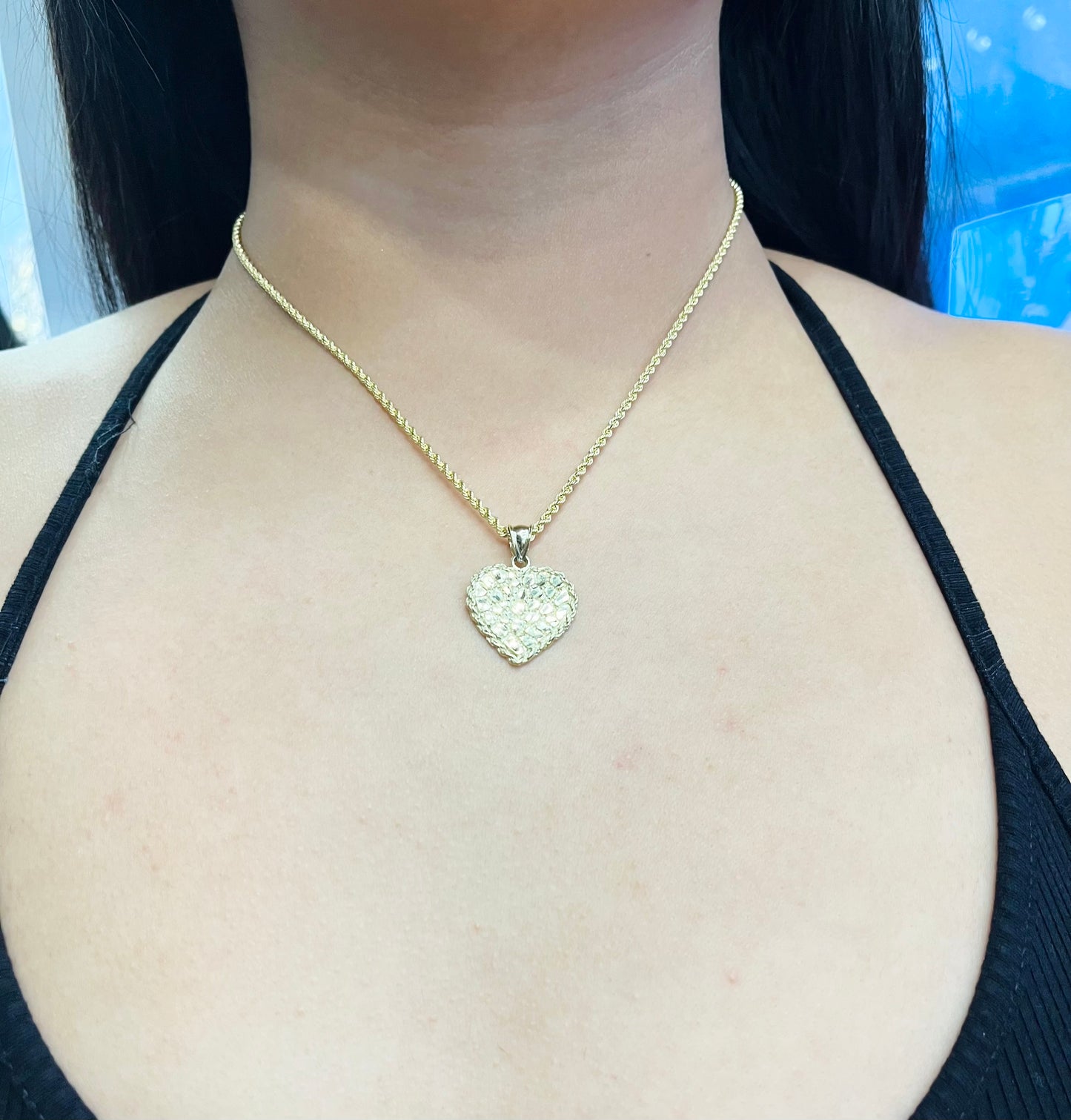 10k Gold Nugget Heart with Rope Border Charm