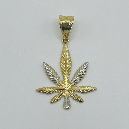 10k Gold Two-tone Weed Pendant (S)