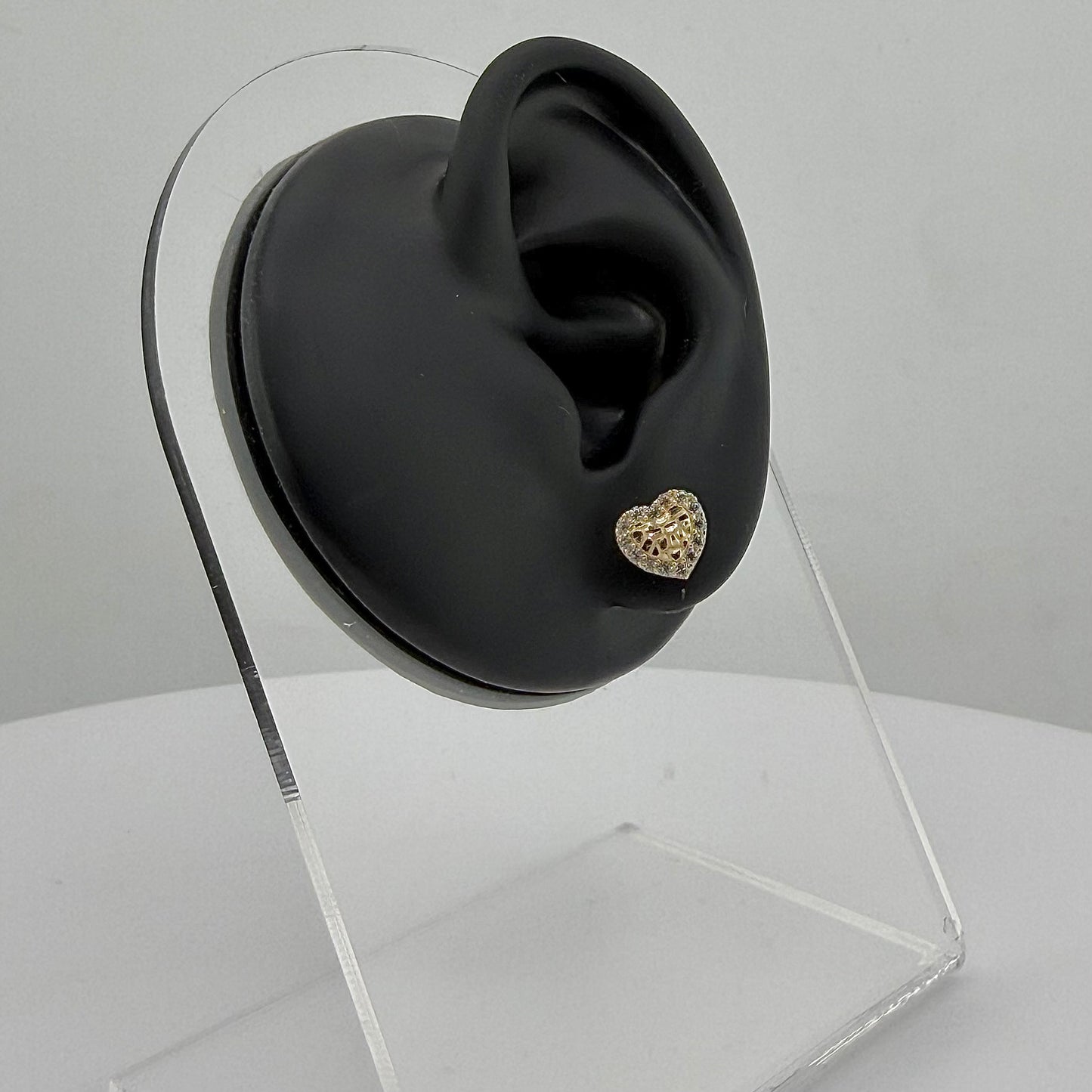 10K Gold Heart Nugget Earrings with CZ Border (XS)