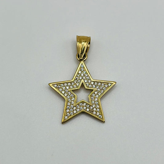 10k Gold CZ Open Star Charm