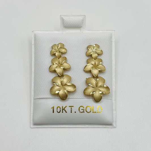10k Gold Satin Hibiscus Drop Earrings