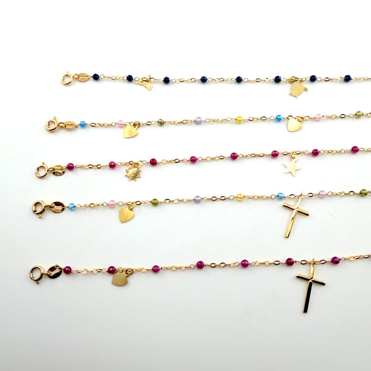 10K Gold Dainty Charm and Gem Bracelets