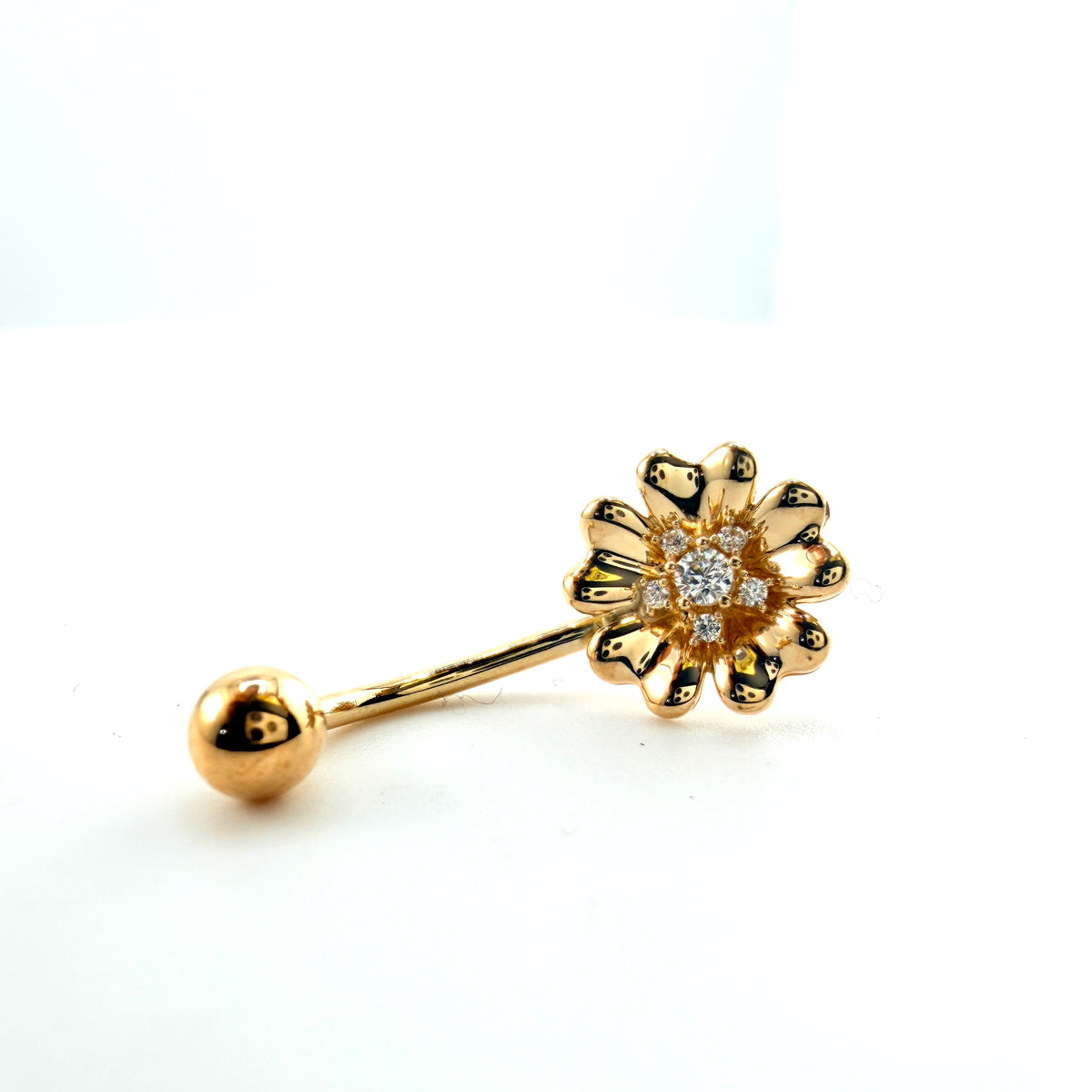 14K Gold CZ Blossom Belly Ring