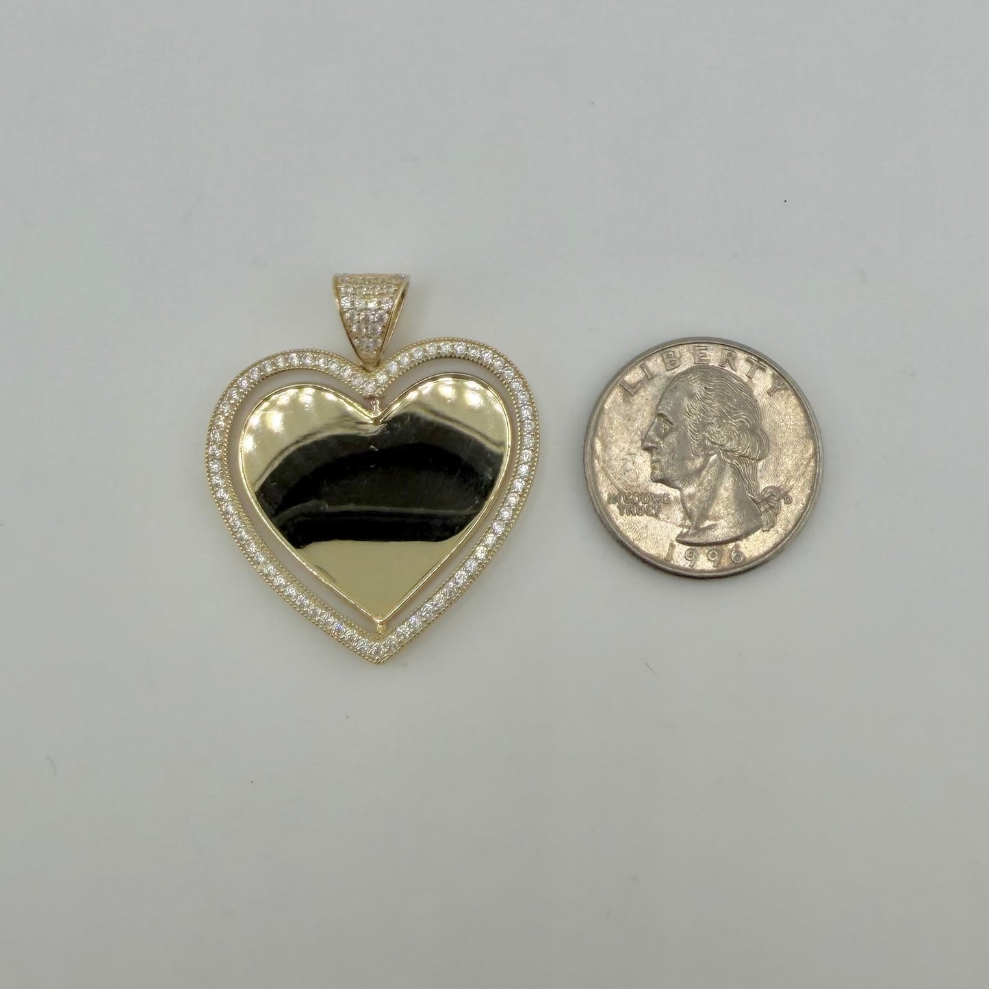 10k Gold CZ Heart Double Sided Picture Pendant