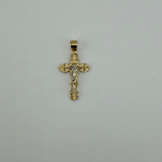 14k Gold Two Tone Detailed Crucifix Cross Charm