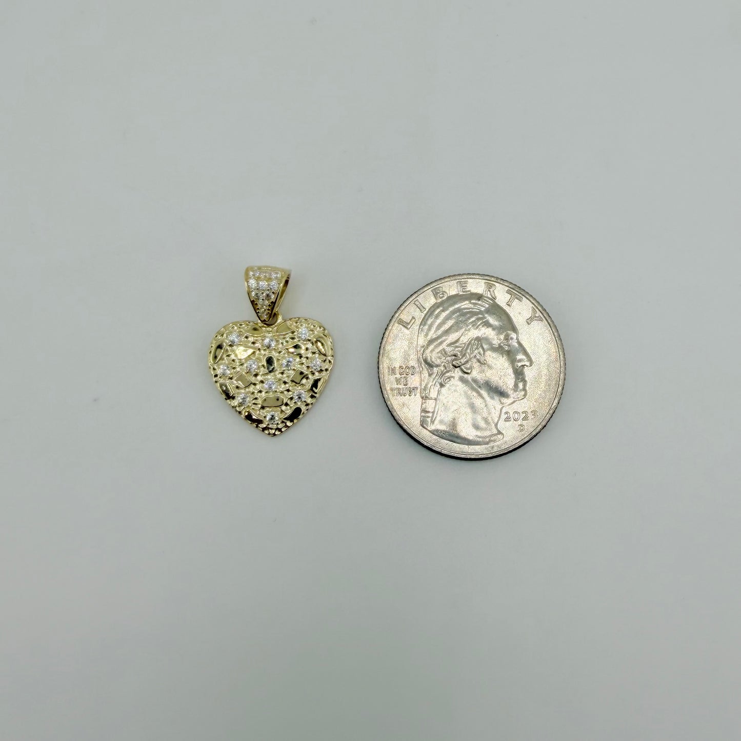 10k Gold Cz Heart Nugget Charm