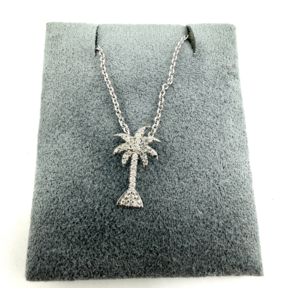 14K White Gold Natural Diamond Palm Tree Necklace Set