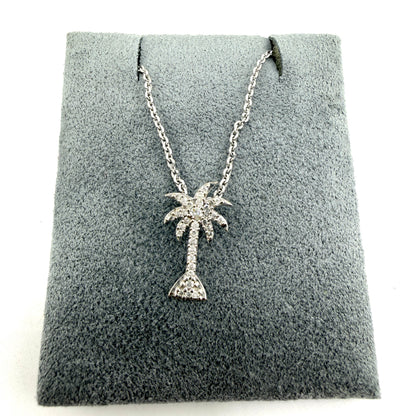 14K White Gold Natural Diamond Palm Tree Necklace Set