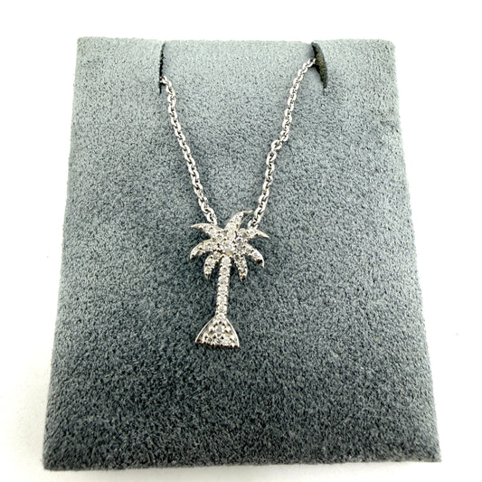 14K White Gold Natural Diamond Palm Tree Necklace Set