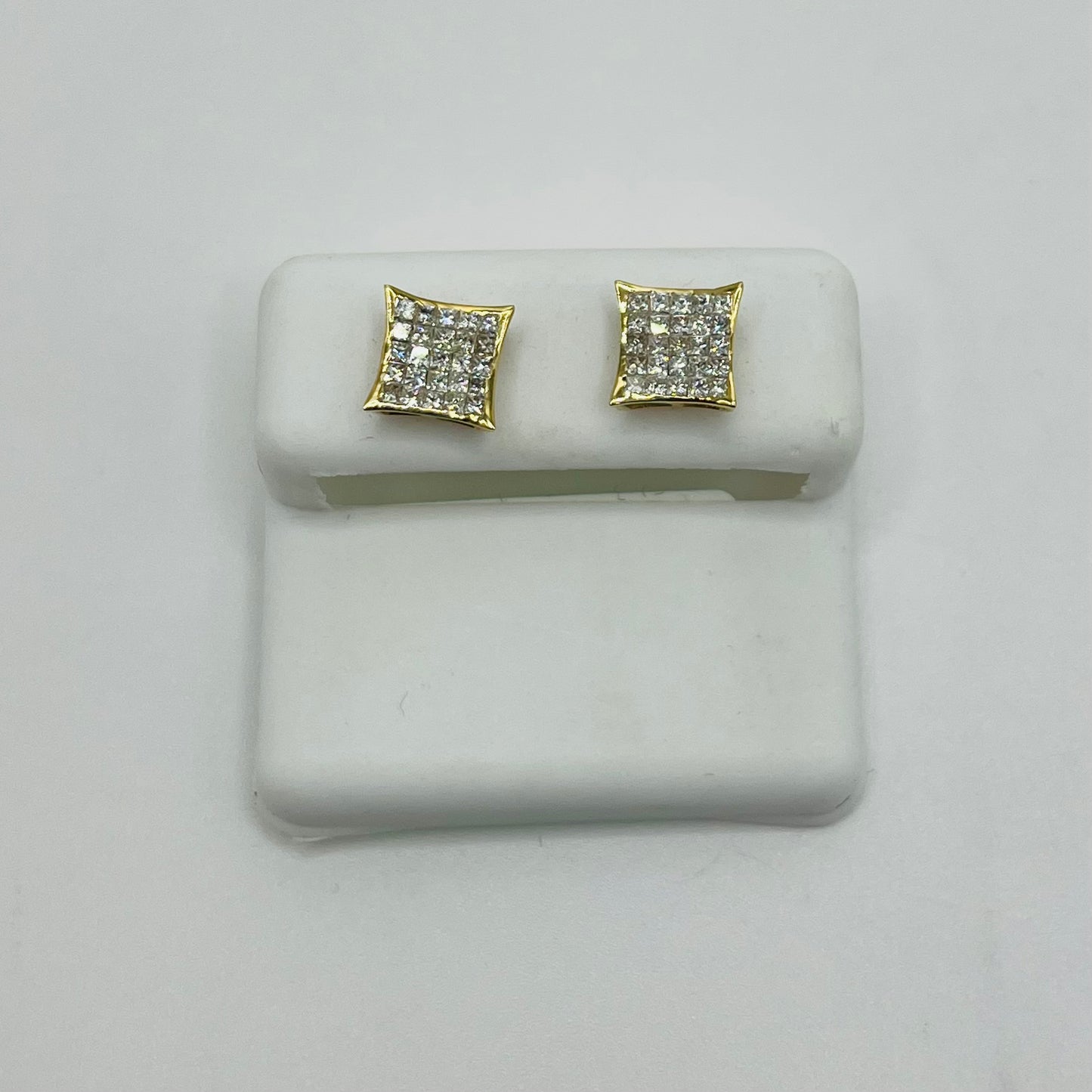 14k Gold Diamond Princess Cut Earrings 8mm