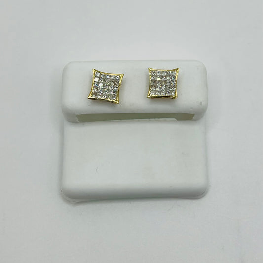 14k Gold Diamond Princess Cut Earrings 8mm