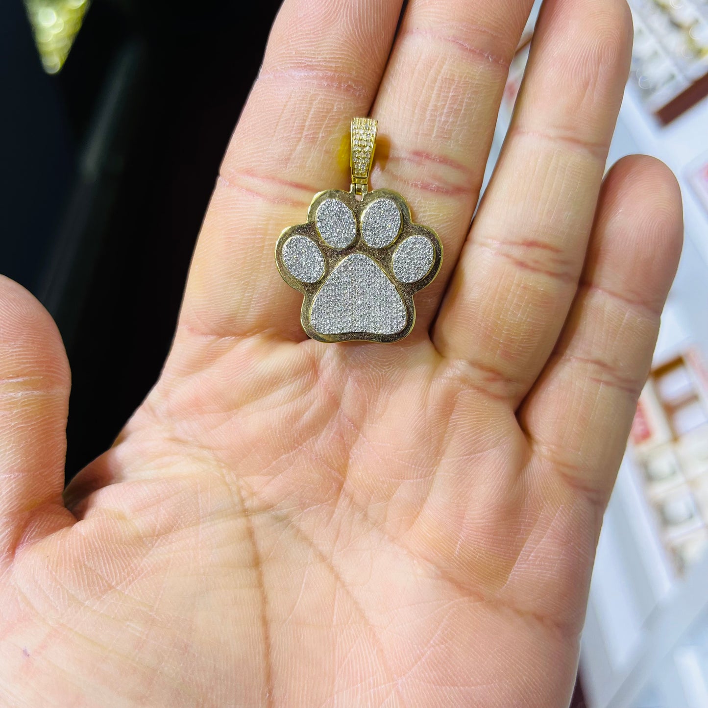 10k Gold Natural Diamond Paw Print Charm