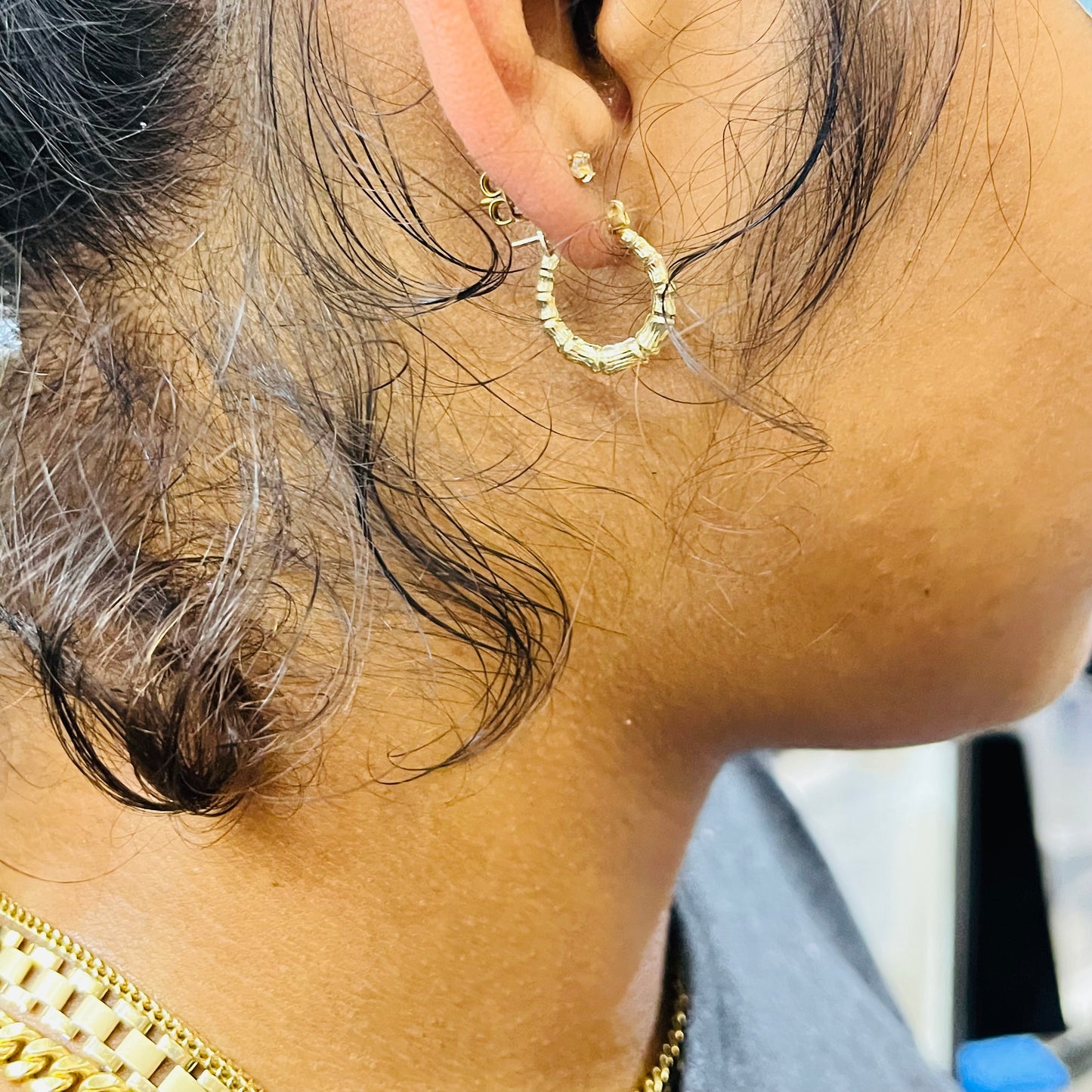 10K Gold Bamboo Hoop Earrings (baby hoops)