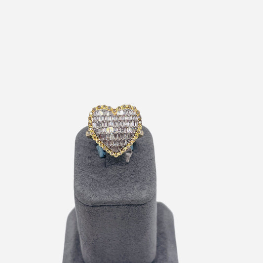 14K Gold Domed Diamond Baguette Heart Ring