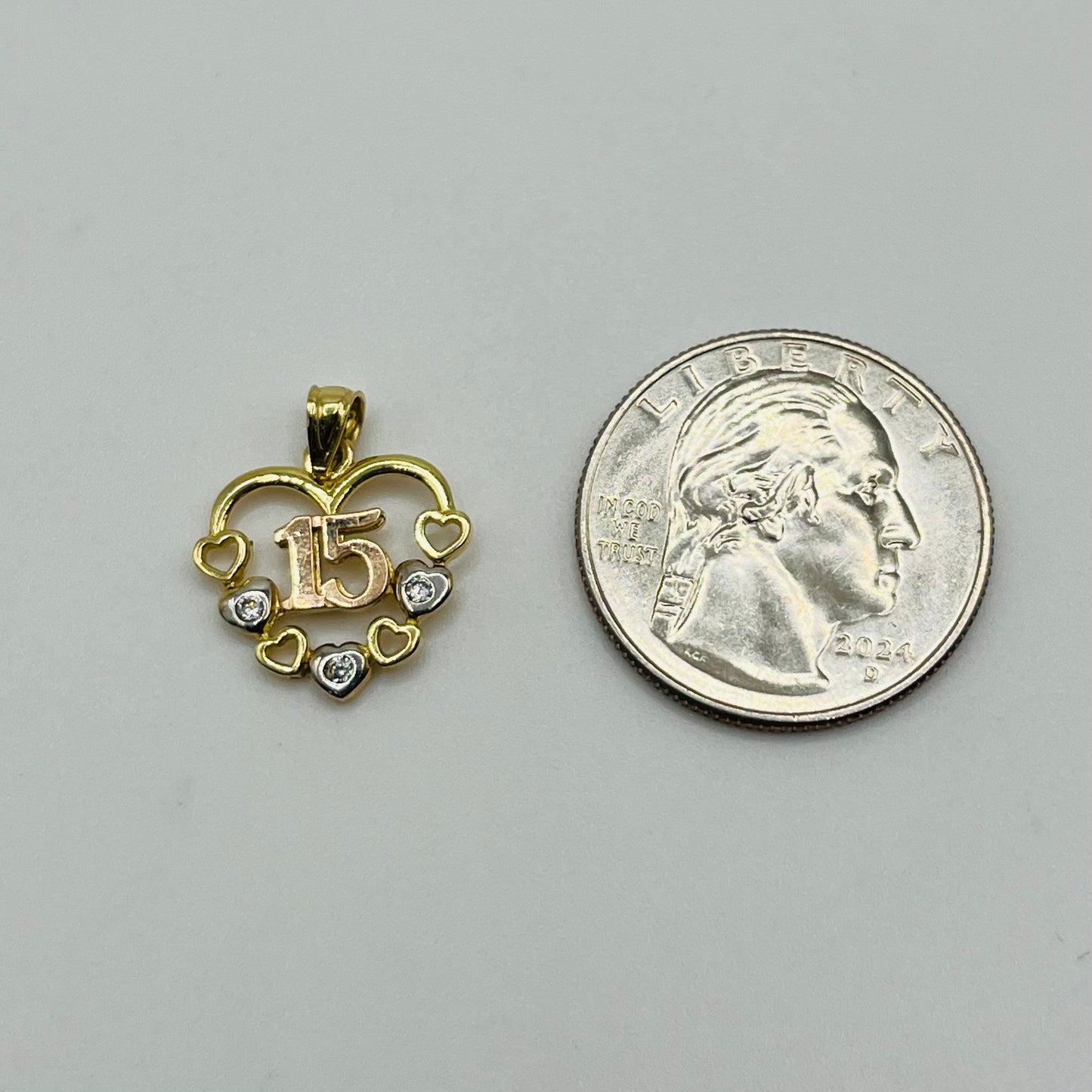 14k Gold Tri Color Heart Quince CZ Charm