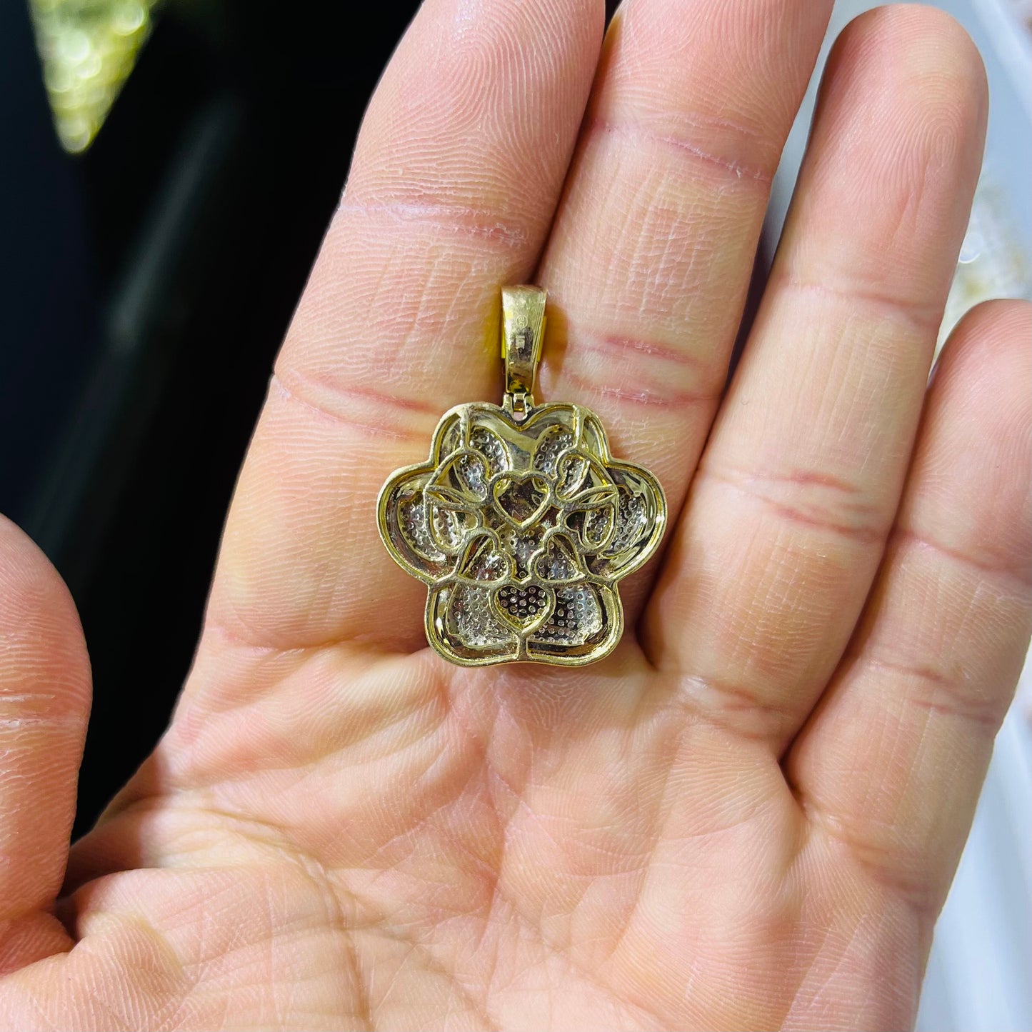 10k Gold Natural Diamond Paw Print Charm