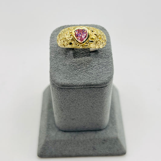 14k Gold Pink Heart Nugget Ring
