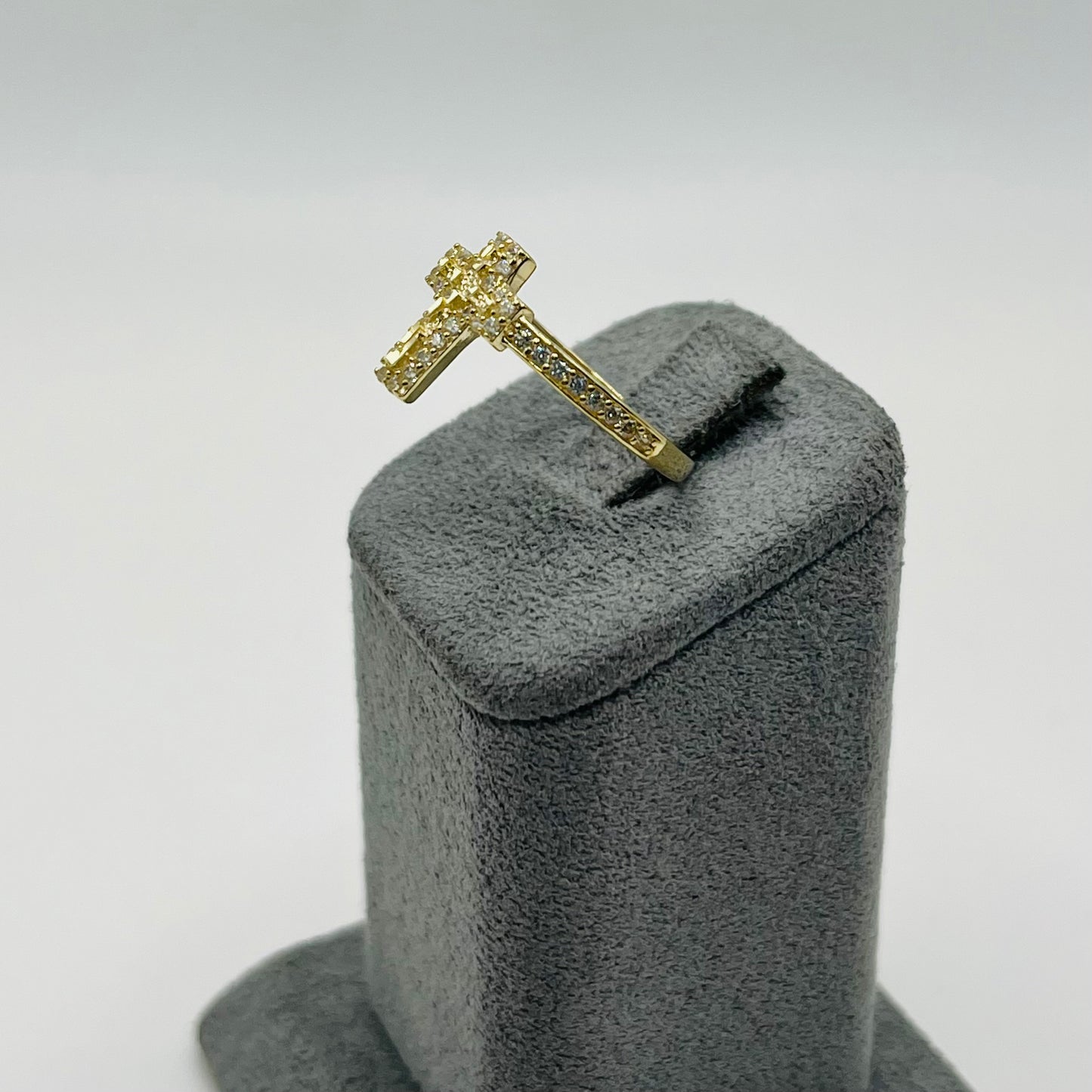 10k Gold Cz Nugget Cross Band Ring (S)