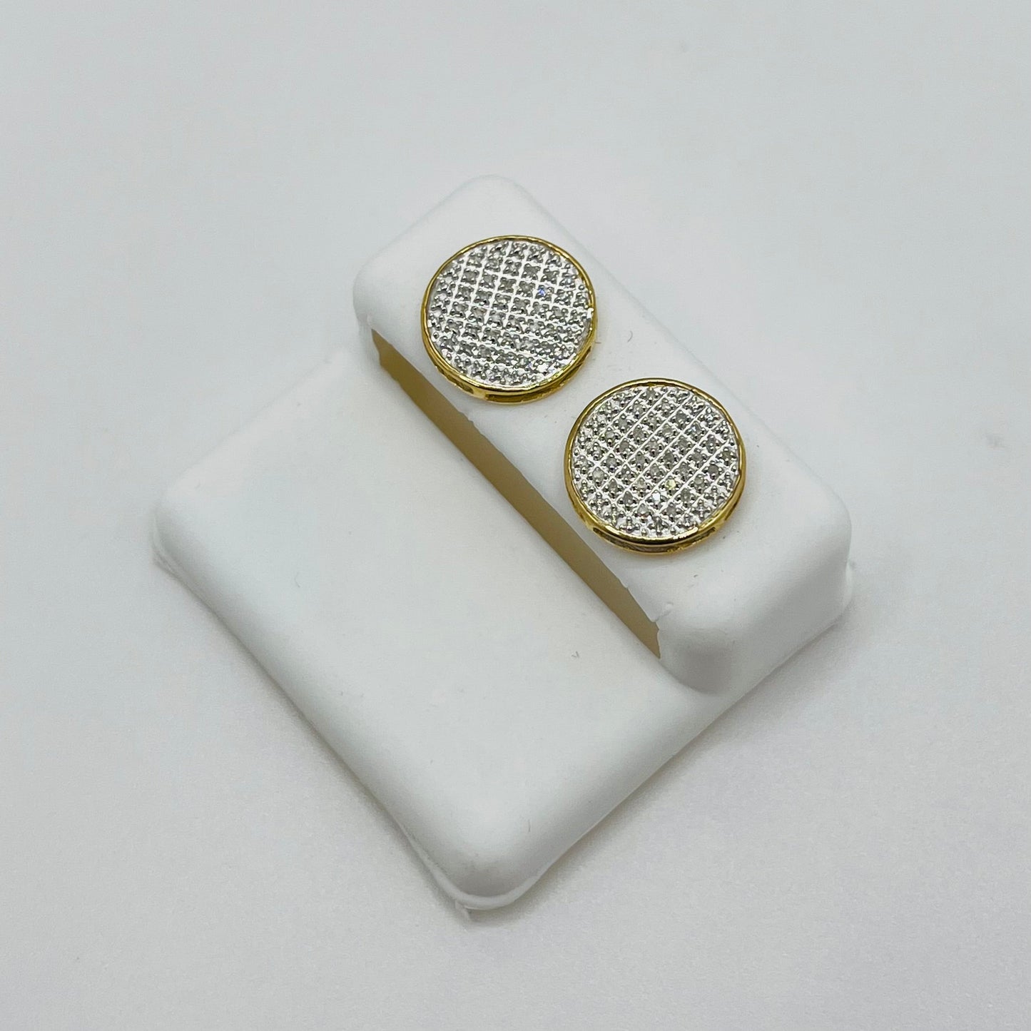 10K Gold Diamond Round Flat Earrings | Diameter: 12.5mm
