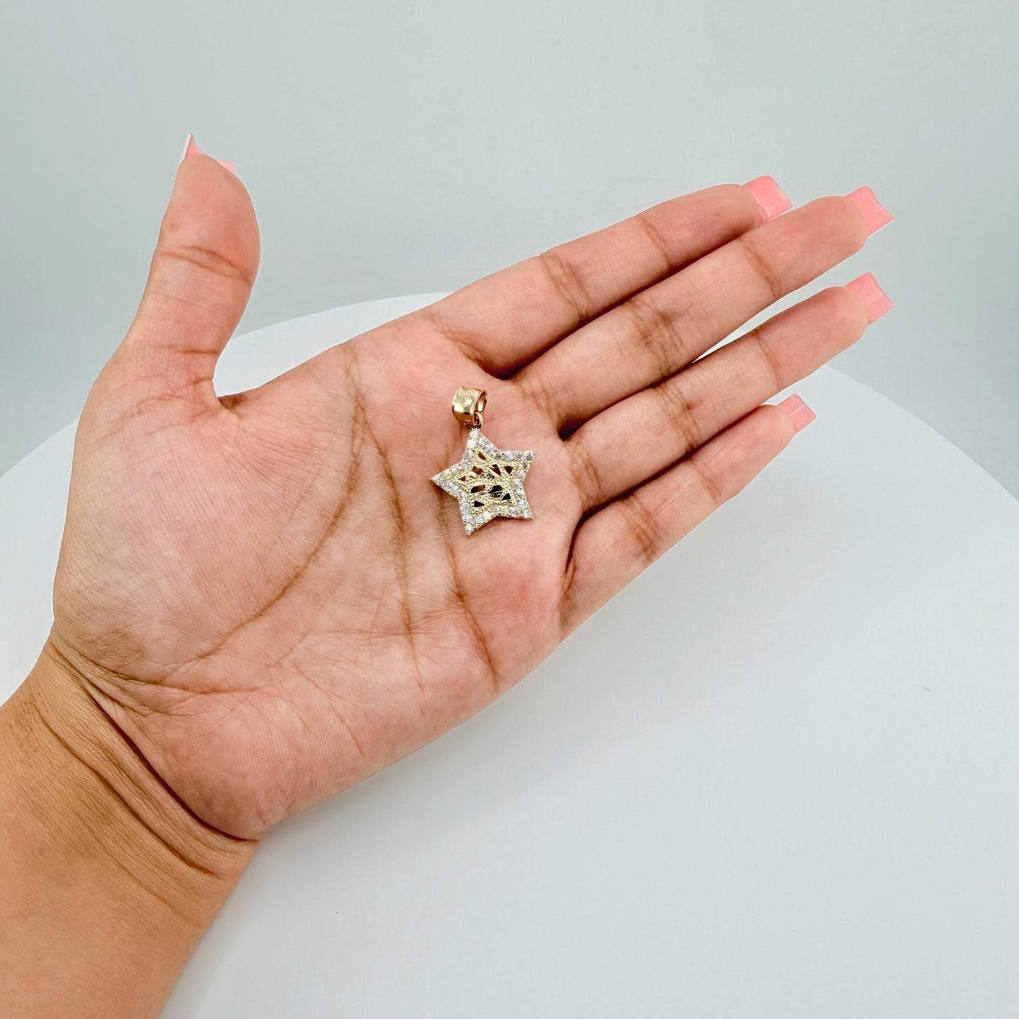 10k Gold Cz Border Nugget Star Charm