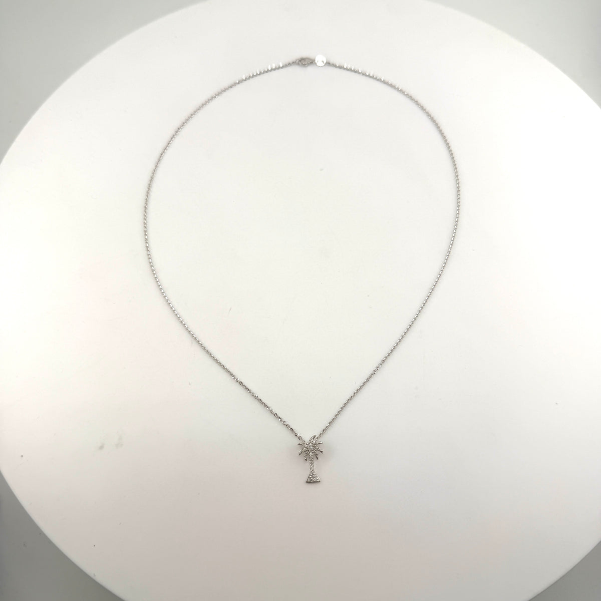 14K White Gold Natural Diamond Palm Tree Necklace Set