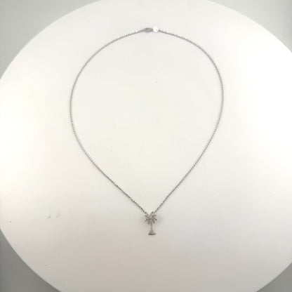 14K White Gold Natural Diamond Palm Tree Necklace Set