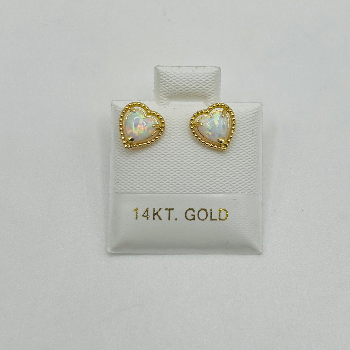 14k Gold Opal Heart Earrings